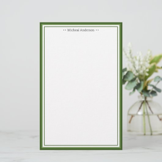 Monogram Simple Green Border Classic Personalisier Briefpapier (Stehend Vorderseite)