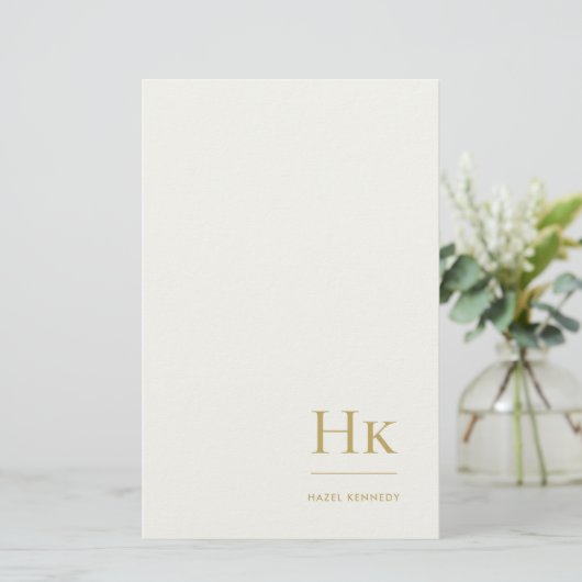 Monogram Simple Ivory Gold Monogrammed Custom Briefpapier (Stehend Vorderseite)