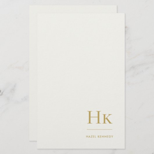 Monogram Simple Ivory Gold Monogrammed Custom Briefpapier (Vorne/Hinten)