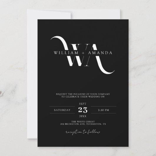 Monogram Simple Minimal Black Wedding Einladung (Vorderseite)