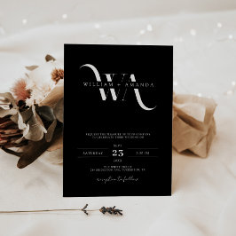 Monogram Simple Minimal Black Wedding Einladung