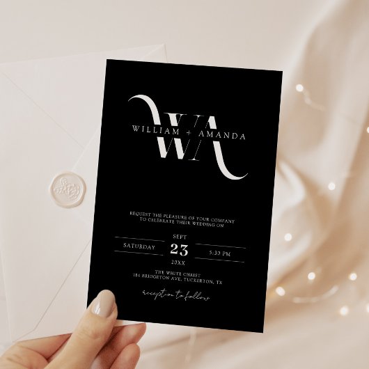 Monogram Simple Minimal Black Wedding Einladung