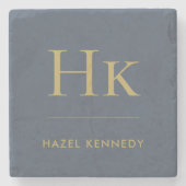 Monogram Simple Minimalistisch Name Navy Blue Gold Steinuntersetzer (Vorderseite)