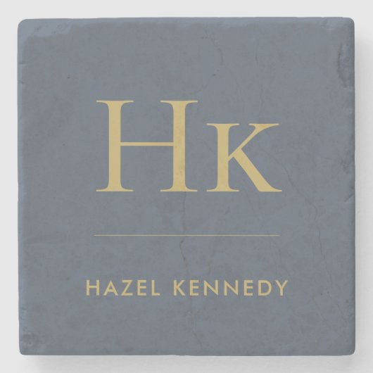 Monogram Simple Minimalistisch Name Navy Blue Gold Steinuntersetzer (Vorderseite)