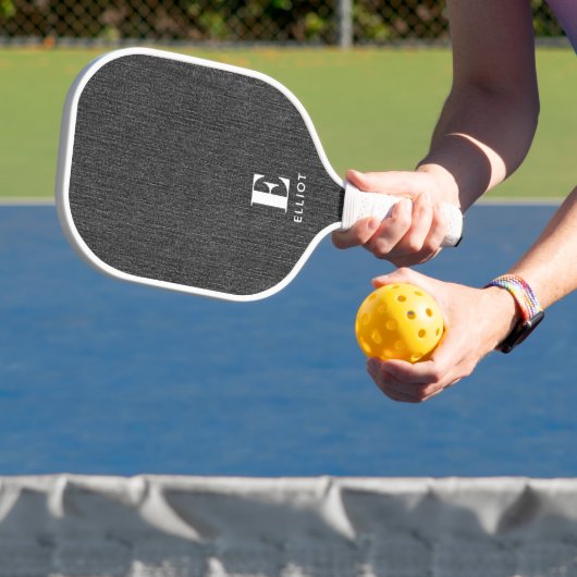 Monogram Simple Modern Black & White Denim Print Pickleball Schläger (InSitu)