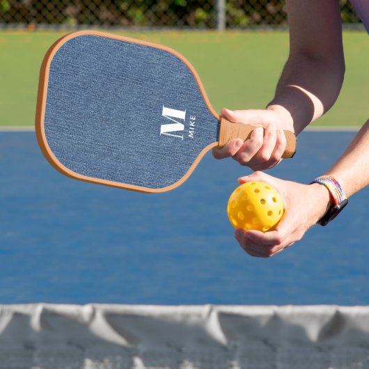 Monogram Simple Modern Blue Denim Print Pickleball Schläger (InSitu)