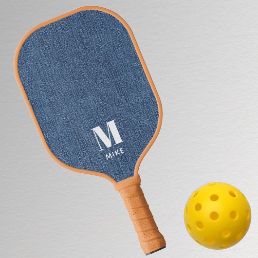 Monogram Simple Modern Blue Denim Print Pickleball Schläger