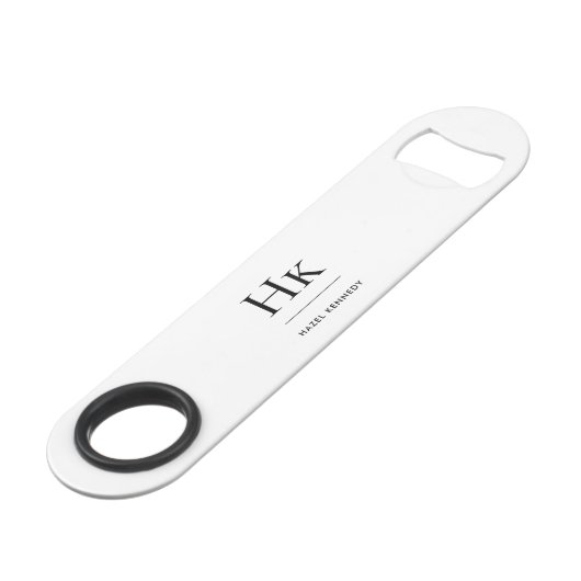 Monogram Simple Modern Eleganwhite Mit Monogramm Speed Flaschenöffner (Rückseite Schrägansicht)