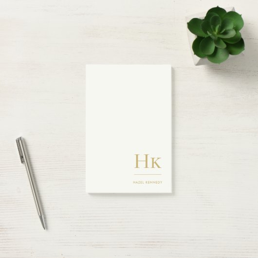 Monogram Simple Modern Ivory Gold Monogrammed Post-it Klebezettel (Büro)