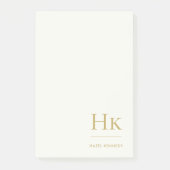 Monogram Simple Modern Ivory Gold Monogrammed Post-it Klebezettel (Vorderseite)