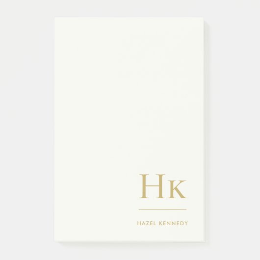 Monogram Simple Modern Ivory Gold Monogrammed Post-it Klebezettel (Vorderseite)