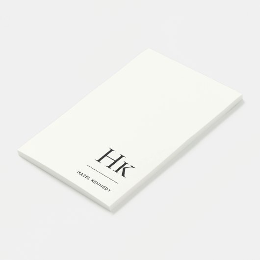 Monogram Simple Modern Ivory White Monogrammed Post-it Klebezettel (angewinkelt)