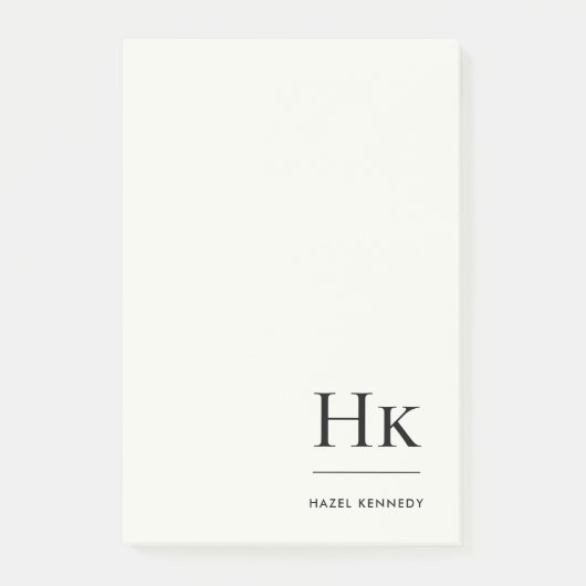 Monogram Simple Modern Ivory White Monogrammed Post-it Klebezettel (Vorderseite)