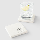 Monogram Simple Modern Minimal White Mit Monogramm Steinuntersetzer (Seitenansicht)