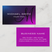 Monogram Simple Modern Minimalistisch Blue Lila Visitenkarte (Vorne/Hinten)