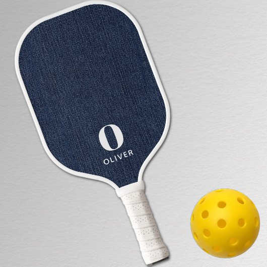 Monogram Simple Modern Navy Blue Denim Print Pickleball Schläger