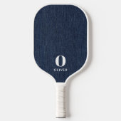 Monogram Simple Modern Navy Blue Denim Print Pickleball Schläger (Vorderseite)