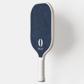 Monogram Simple Modern Navy Blue Denim Print Pickleball Schläger (Links)