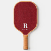 Monogram Simple Modern Ruby Red Denim Print Pickleball Schläger (Vorderseite)