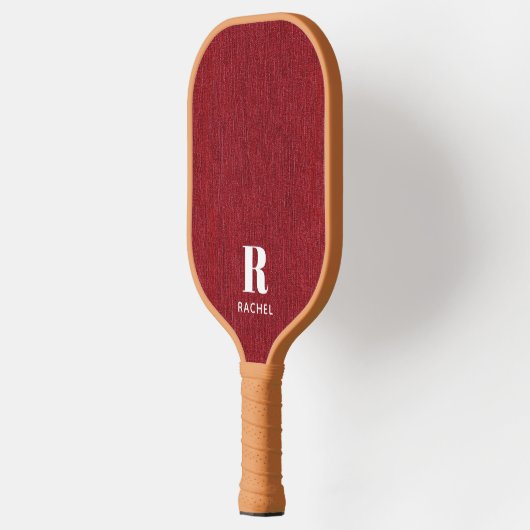 Monogram Simple Modern Ruby Red Denim Print Pickleball Schläger (Links)