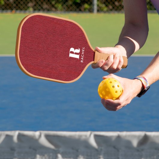 Monogram Simple Modern Ruby Red Denim Print Pickleball Schläger (InSitu)