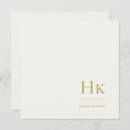 Monogram Simple Monogrammed Ivory Gold Notecard Mitteilungskarte (Vorne/Hinten)