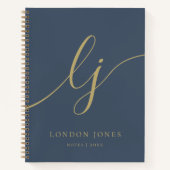 Monogram Simple Navy Blue Gold Personalisiert Name Notizblock (Vorderseite)
