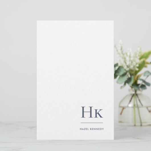 Monogram Simple Navy Blue Personalisiert Briefpapier (Stehend Vorderseite)
