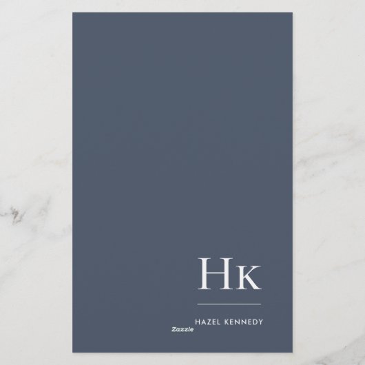 Monogram Simple Navy Blue Personalisiert Briefpapier (Rückseite)