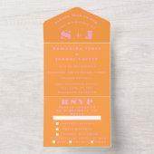 Monogram Simple Pink Orange Bold Wedding All In On One Einladung (Innen Boden)