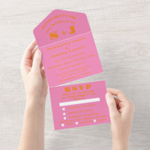 Monogram Simple Pink Orange Bold Wedding