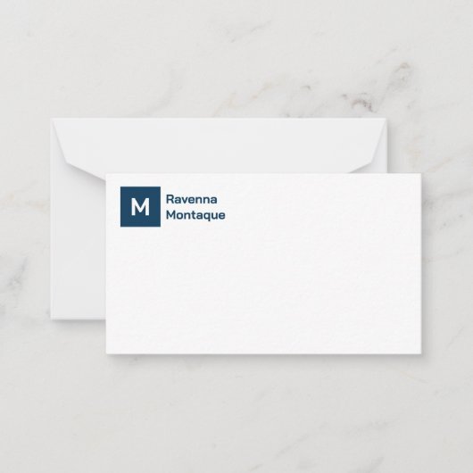 Monogram Simple Prussian Blue Personalized Script Mitteilungskarte (Vorderseite)