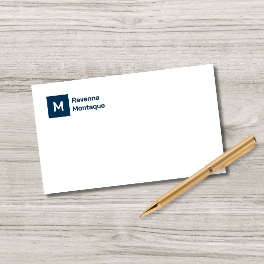 Monogram Simple Prussian Blue Personalized Script  Mitteilungskarte