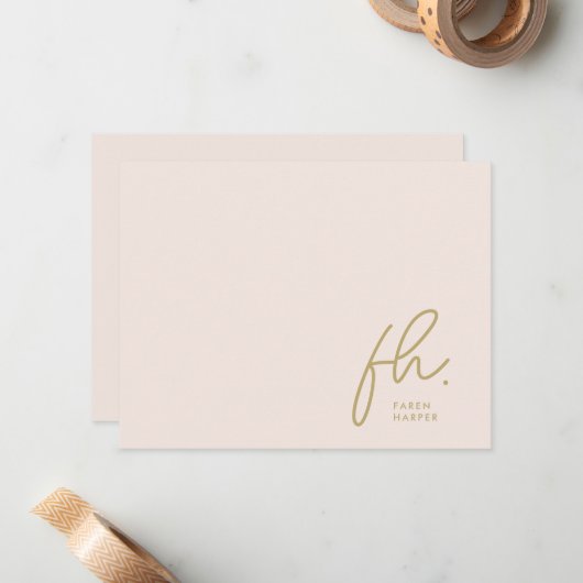 Monogram Simple Script Chic Blush Social Notecard Mitteilungskarte (Vorderseite/Rückseite Beispiel)