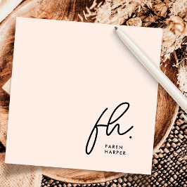 Monogram Simple Script Chic Blush Social Notecard Mitteilungskarte