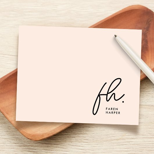 Monogram Simple Script Chic Blush Social Notecard Mitteilungskarte