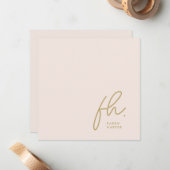 Monogram Simple Script Chic Blush Social Notecard Mitteilungskarte (Vorderseite/Rückseite Beispiel)