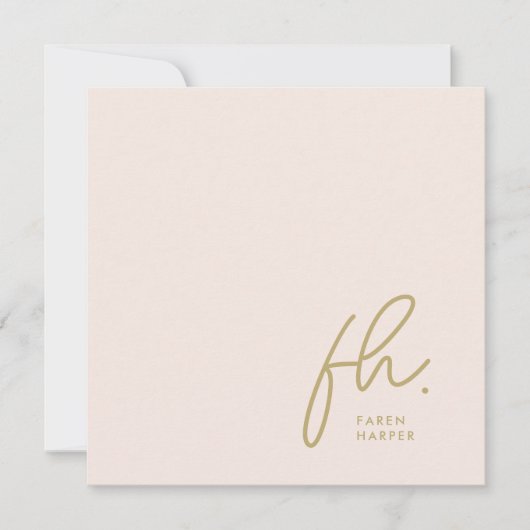 Monogram Simple Script Chic Blush Social Notecard Mitteilungskarte (Vorderseite)