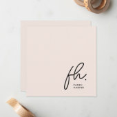 Monogram Simple Script Chic Blush Social Notecard Mitteilungskarte (Vorderseite/Rückseite Beispiel)
