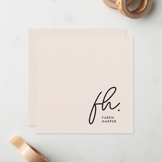 Monogram Simple Script Chic Blush Social Notecard Mitteilungskarte (Vorderseite/Rückseite Beispiel)