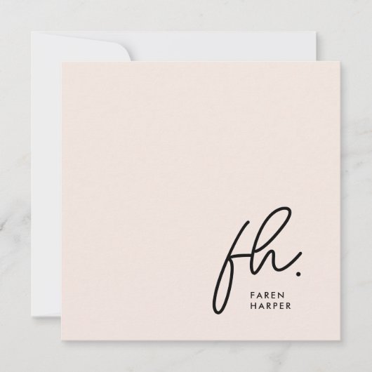 Monogram Simple Script Chic Blush Social Notecard Mitteilungskarte (Vorderseite)