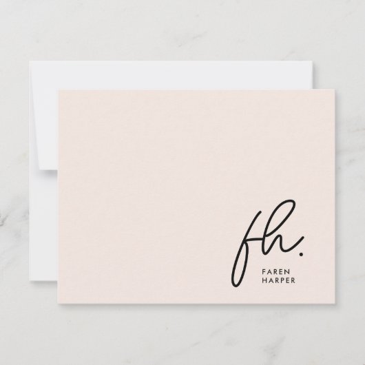 Monogram Simple Script Chic Blush Social Notecard Mitteilungskarte (Vorderseite)