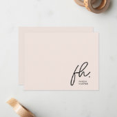 Monogram Simple Script Chic Blush Social Notecard Mitteilungskarte (Vorderseite/Rückseite Beispiel)