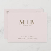 Monogram Simple Sleek Blush Save the Date Postkarte (Vorne/Hinten)