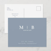 Monogram Simple Sleek Dusty Blue Save the Date Postkarte (Vorne/Hinten)