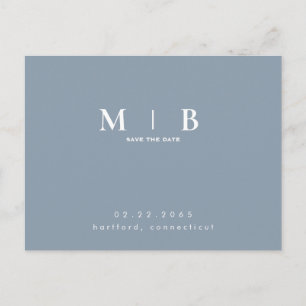 Monogram Simple Sleek Dusty Blue Save the Date Postkarte