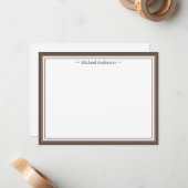 Monogram Simple Tan Border Classic Personalisiert Mitteilungskarte (Vorderseite/Rückseite Beispiel)