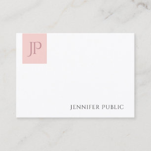 Monogram Simple Template Blush Pink White Elegant Visitenkarte