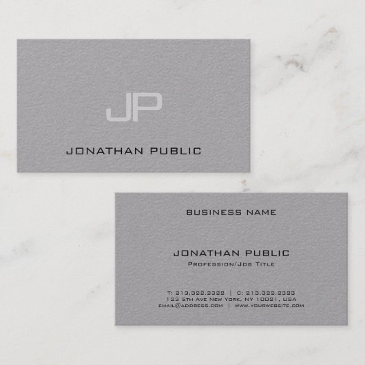 Monogram Simple Template Luxury Premium Gray Visitenkarte (Vorne/Hinten)