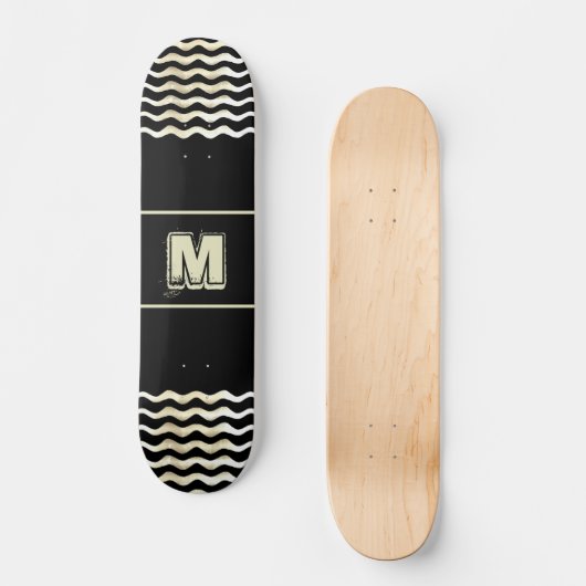 Monogram Skateboard mit Waves auf Black (Vorderseite)
